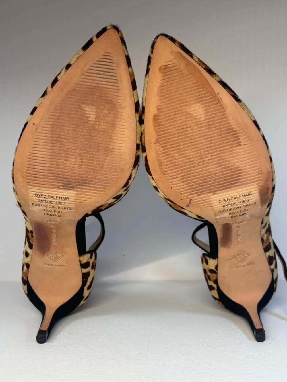 Antonio Melani Leopard Print Calf Hair Ankle Strap Heels S 8.5 Pointed Toe Pumps - Picture 10 of 13